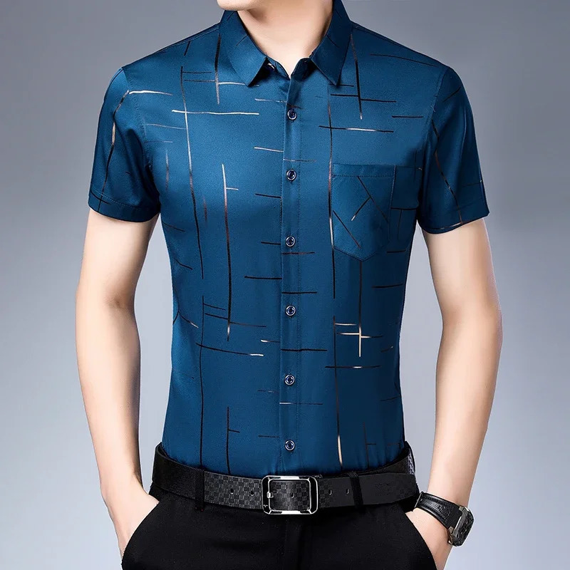 Mens Business Casual Short Sleeved Shirt No Iron and Wrinkle Resistant Top 250514