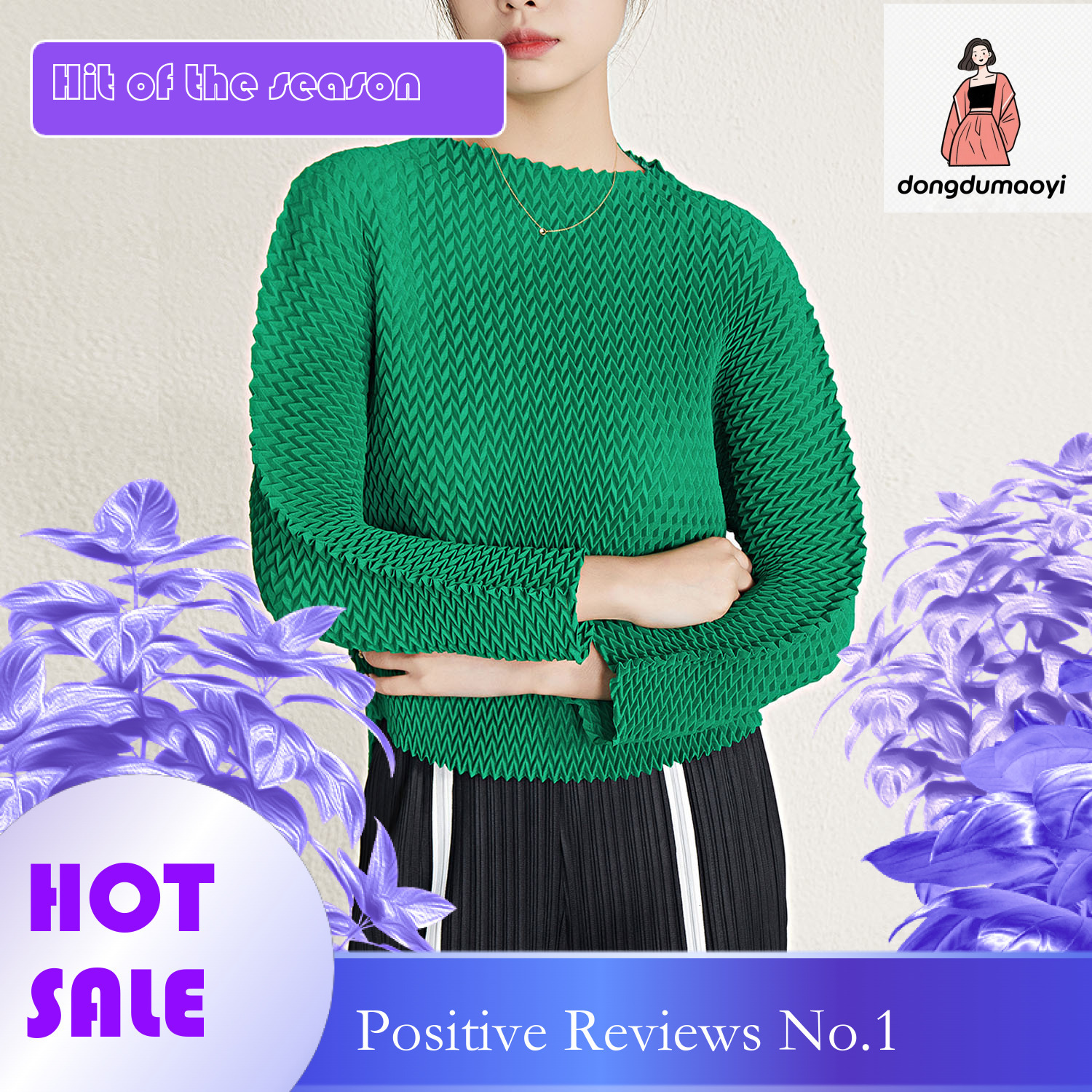 dongdumaoyi Miyake top, female design, niche handmade pleats, loose solid color, simple and versatile, long sleeved pullover T-shirt, stylish