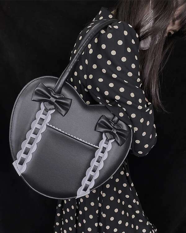 Lolita Heart Shaped Handbag For Women Japanese Kawaii Shoulder Bowknot Purses And Handbags Girls Satchel Top Handle Bag