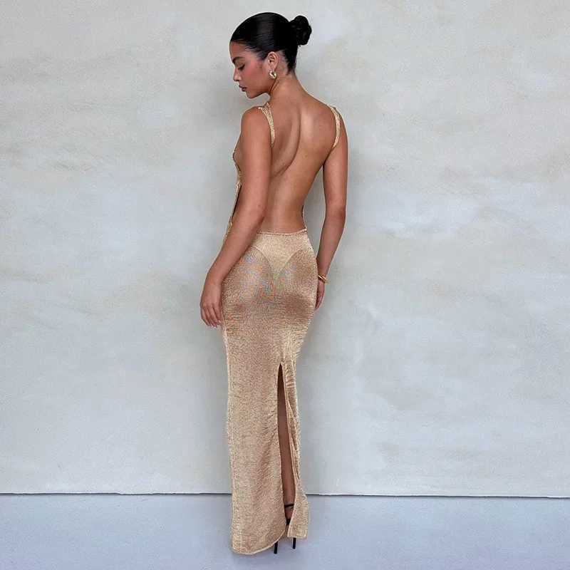 See Through Beach Maxi Split Dress Sundress Women Summer Sleeveless Backless Bodycon Y2K Long Dresses Outfits Sexy Party ClubXJ250514