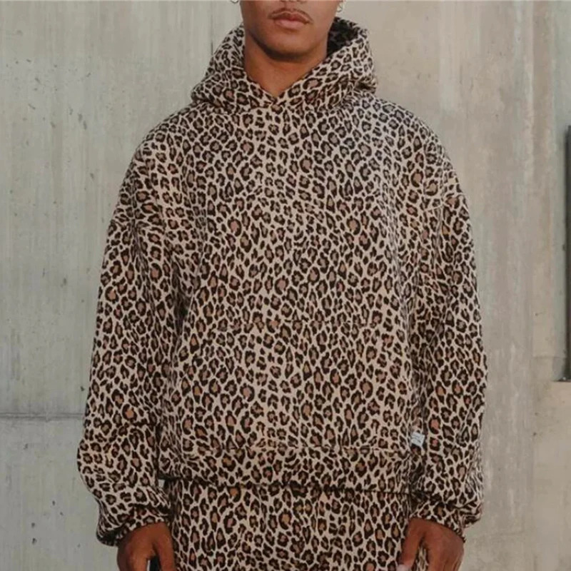 Punk fashion leopard print hooded womens sports pants Y2K street hip-hop original cheetah print hooded sports shirt retro set 250514