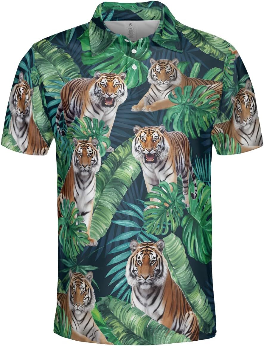 Mens Polo shirt Tiger Polo Shirts for Men Women - Mens Polo Shirts Short Sleeve 3D Print Wild Animal Funny Golf Polo Dry Fit Set 6