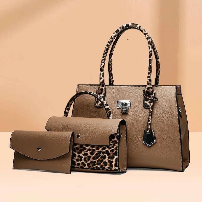 2025 Designer Shoulder Handbag New Large Capacity Leopard Pattern Women's 3Pcs Set Bag Large Handbag Crossbody Wallet