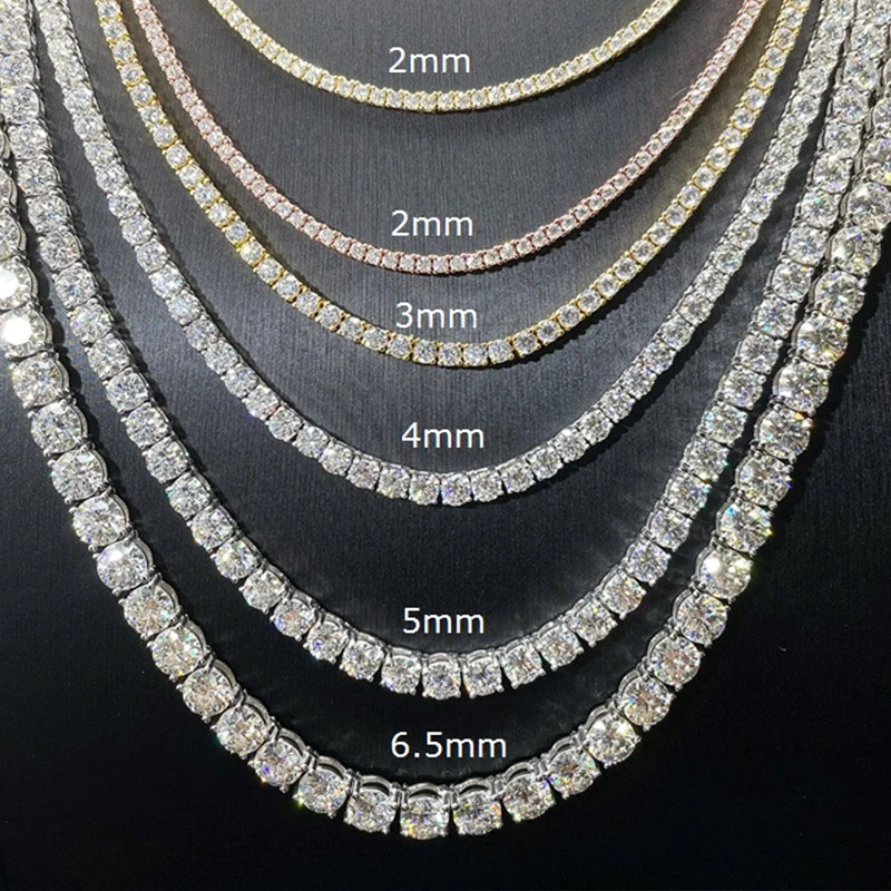 3mm Tennis Bracelet Wholesale Hip Hop Jewelry Fashion Iced Out 18K Gold Plated 925 Silver Moissanite Diamond Tennis Chain Moissanite Necklace for Men 
