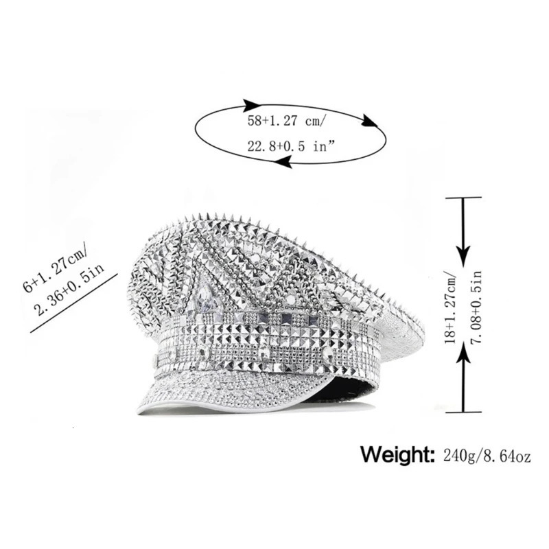 Bejeweled Rhinestones Captain Hat Headwear Sailor Hat for Bachelorette Party Sergeant Hat Versatile for Club Stage Bar 250513