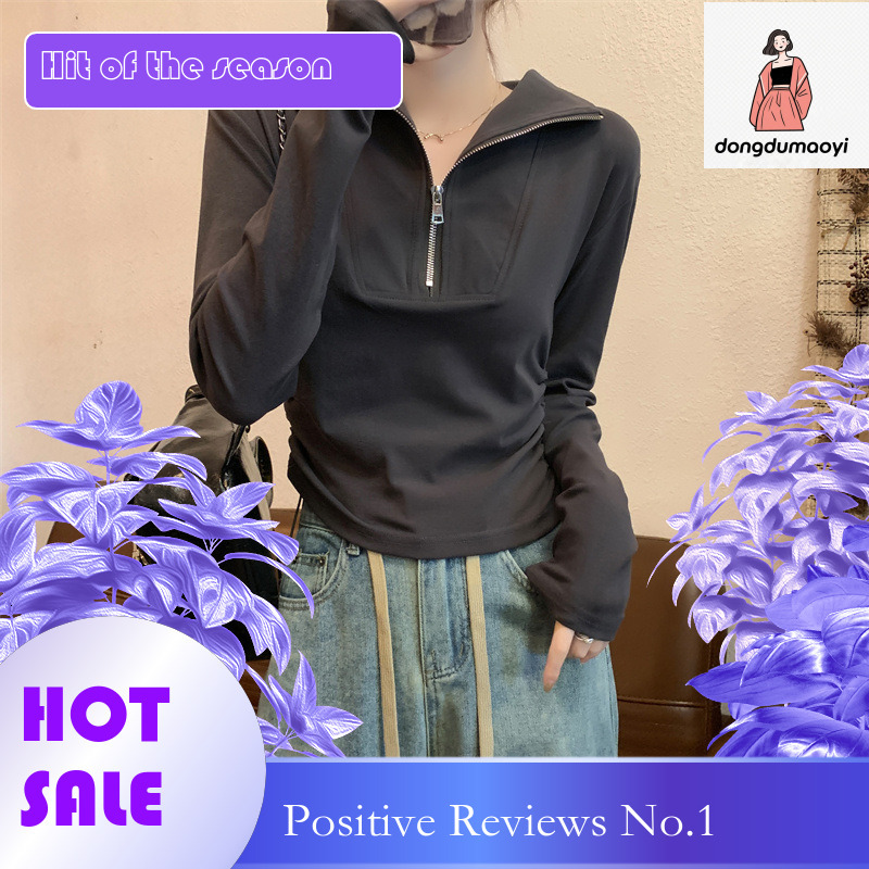 dongdumaoyi 2024 autumn European goods V-neck long sleeved T-shirt for women, slim fit new style, stylish interior T-shirt, slimming base shirt, top