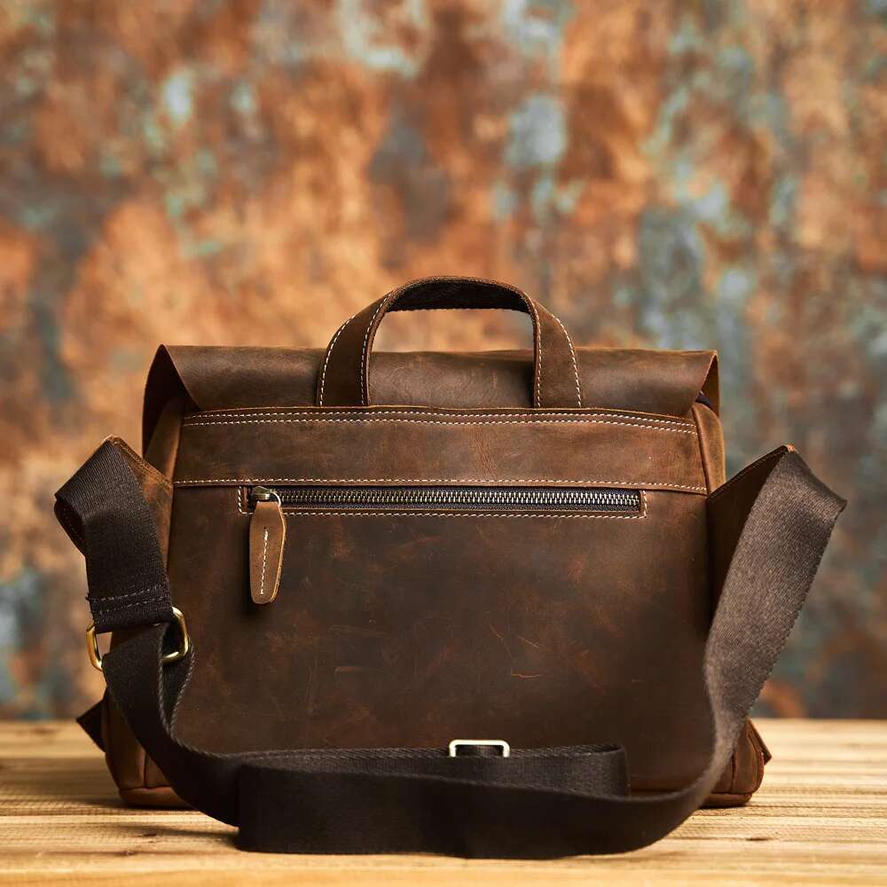 NASVA Genuine Leather Men's Vintage Fashion Shoulder Crossbody Daily Commuter Messenger Bag For 7.9 Ipad