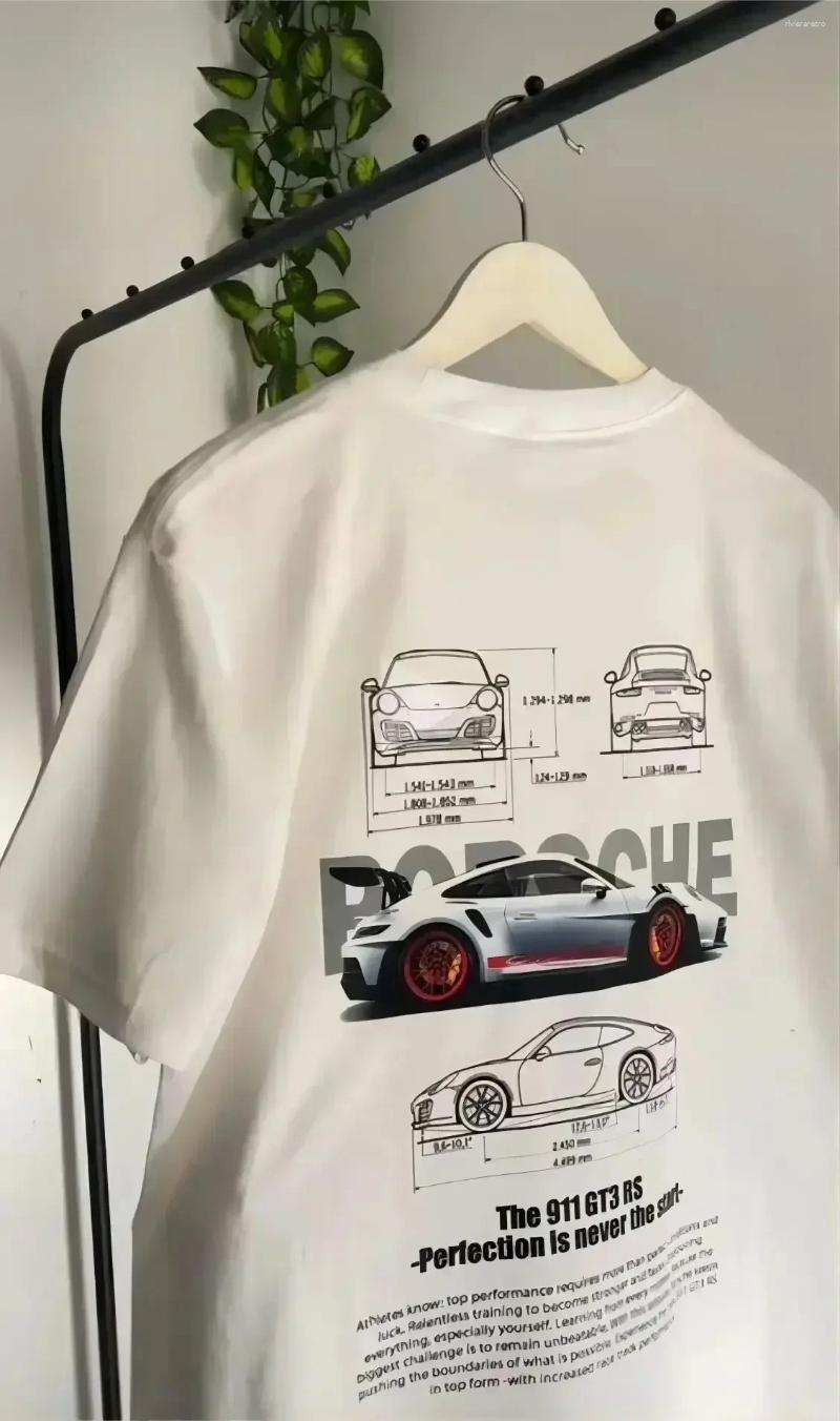 Men's T Shirts And Women's Car Letter Print T-Shirt Perfection Is Never The End GT3-RS Cotton Shirt Casual 911 Oversized Tee