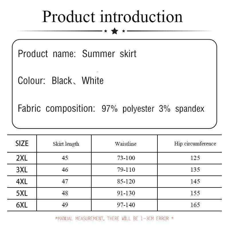 Plus-size women's Summer Casual Black white layered polyester skirt is loose and comfortable without lining
