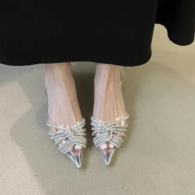 Eilyken Fashion Sgbac Pointed Toe Women Pumps Design Style Crystal PVC Transparent Low Heels Party Prom Shoes 38ec