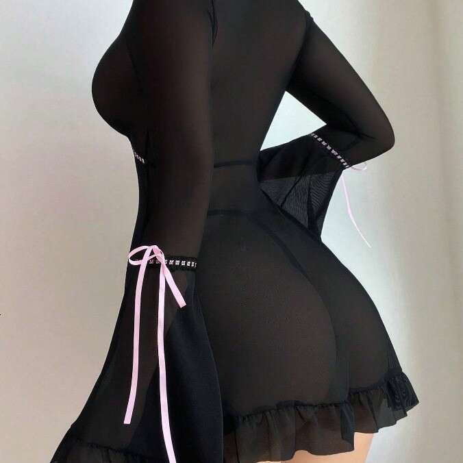 Sexy Lace Lingerie New Lingerie Sexy Women S Lace Mesh Spotted Skirt Nightgown Pajama Set KQ