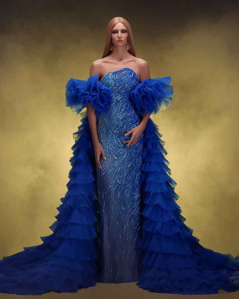 Stunning Mermaid Evening Dresses With Tiered Detachable Train Sequined Prom Dress Ladies Party Gowns Customized