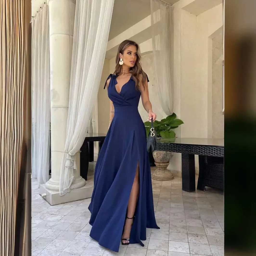 Spring Summer Elegant Womens Casual Dress 2024 New Fashion Evening Party Sexy V-neck Long Off Shoulder Womens Prom DressesXJ250514