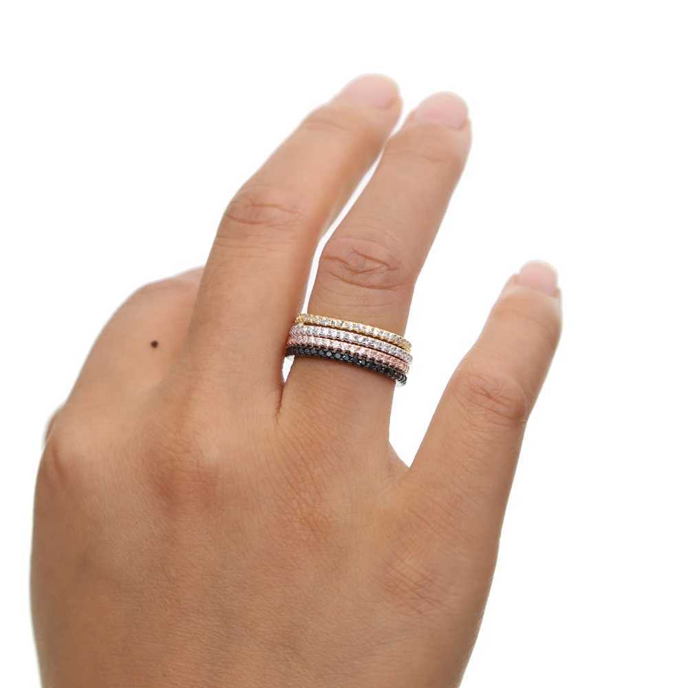 100% pure 925 sterling silver micro pave cz thin engagement band 4 colors eternity ring silver stackable ring setXJ250514