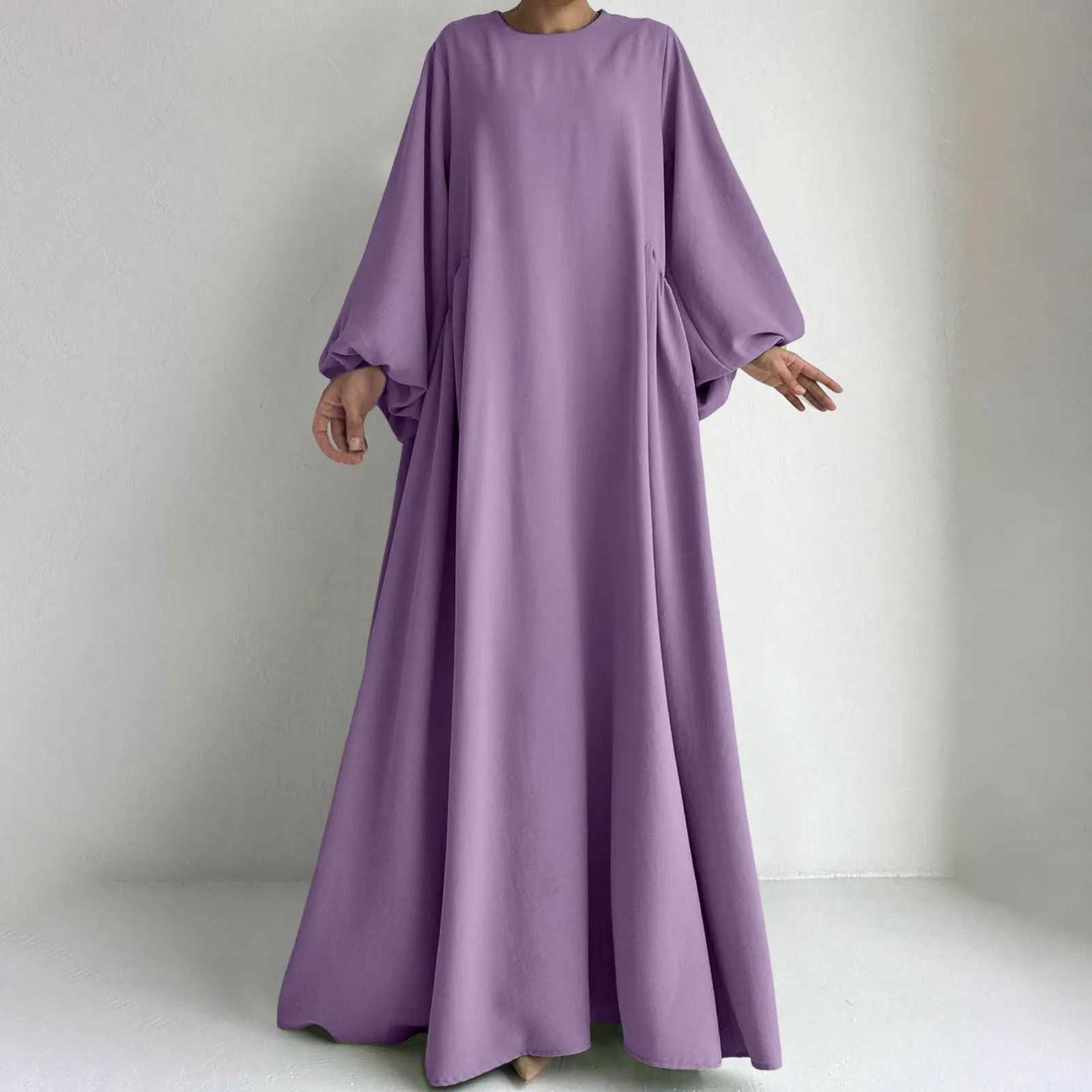 2024 Dresses For Girls WomenS Muslim Robe Lantern Long Slve Round Neck Loose Ruffle Elegant Temperament Prayer Maxi Clothing X250514
