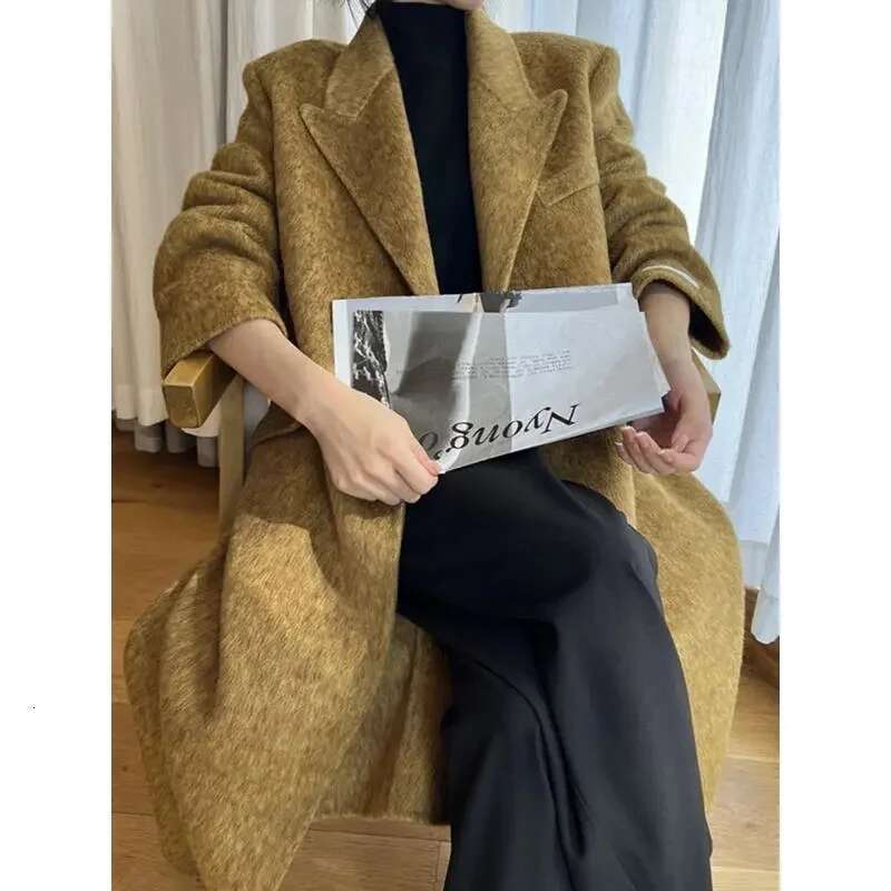 100% Wool Blends Coat Women Korean Thicken Long Jackets Oversized Lace Up Outwear Double-sided Cardigan Woolen Overcoat