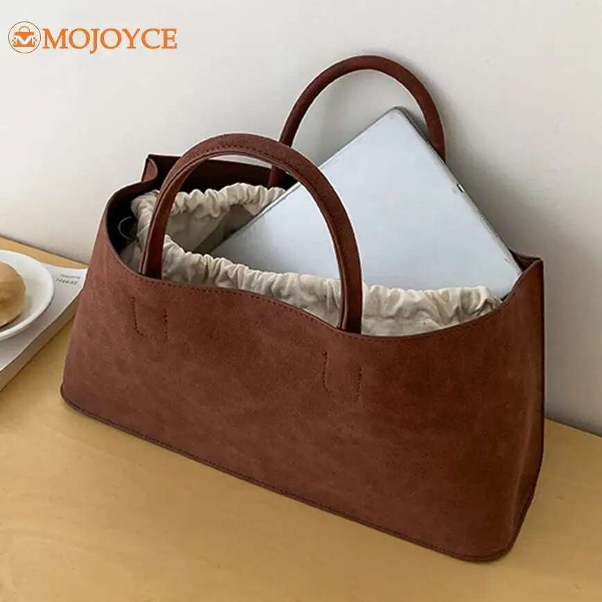 Vintage Suede Tote For Women Large Capacity Top Handle With Inner Solid Color Versatile Handbag Ladies Commuting Bag