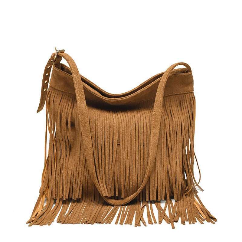 Fashionable Tassel Shoulder Bag, Large Capacity Crossbody, Retro Frosted Bag For Women
