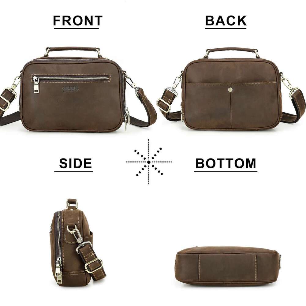 Vintage Crazy Horse Leather Male Middle Shoulder Crossbody Travel Package For Ipad Mini Notebook Retro Business Bag For Men