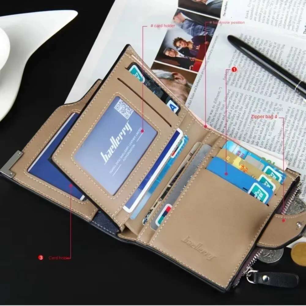 Casual Short Fashion Buckle Functional Zipper Wallet Coin Purse Multi Card Business Wallets for Men 2023