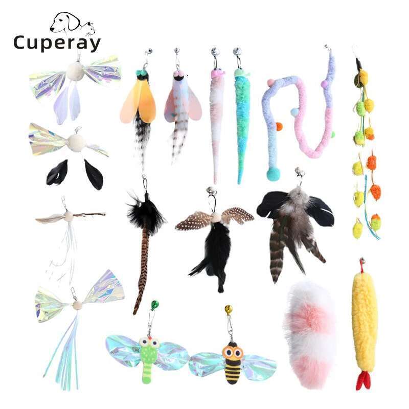 Funny Cat Stick Replacement Head Plush Feather Bird with Bell Toys Interactive Magic Wand DIY Feathers Pet Supplies