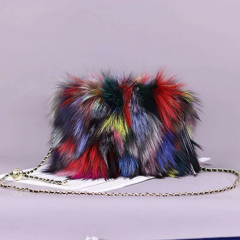 Fashion Bag Autumn And Winter Real Fluffy Fox Messenger Bags For Female Fur Warm Plush Handbag