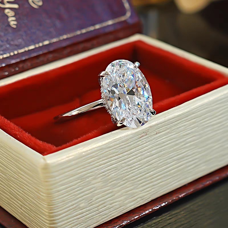 Solitaire Lady Wedding Rings Elegant Sparkling Noble Jewelry Genuine 1005 925 Sterling Silver Large Oval Cut White Lab Moissanite Diamond Eternity Wom