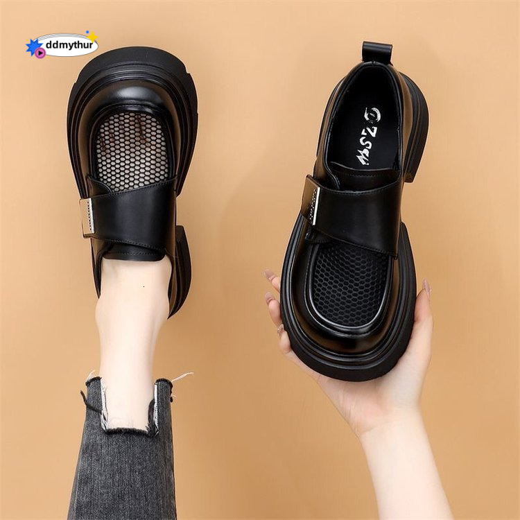 Breathable work breathable loafers for women 2024 summer new Velcro single thick sole mesh small leather shoes ddmythur