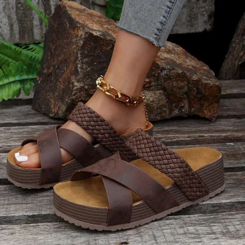 cork flat sandals, non-slip flats, Women's platform outdoor slippers, women sandals