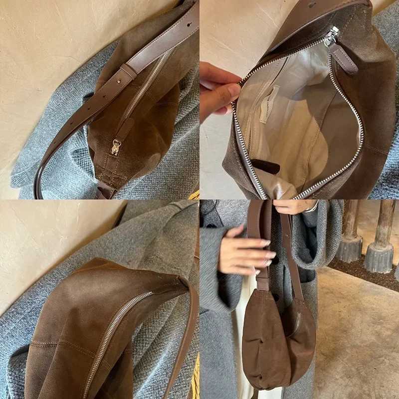 Hobo Bag for Wen Men Adjustable Strap Shoder Suede Tree-pocket Crescent Dumpling Bag for Work Travel Z250514