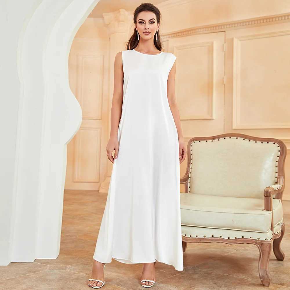 White Ramadan Inner Dress Islamic Clothing For Women Dubai Abaya Turkey Arabic Muslim Basic Dress Robe Musulmane Femme Vestidos X250514