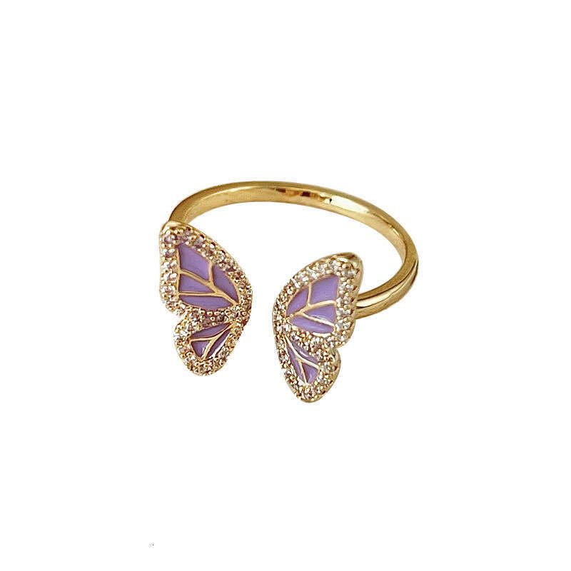 Heartwarming Style~Small and Trendy Enamel Colored Drip Oil Butterfly Ring for Women, Cream Light Luxury Versatile, High End Handmade Decoration