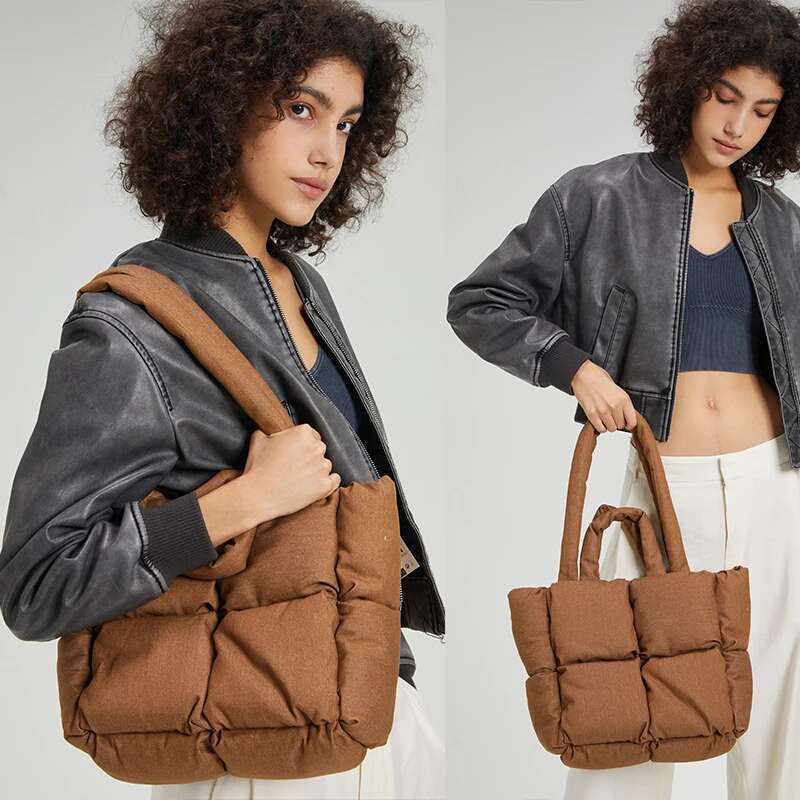 Fashion Denim Soft Puffer Designer Padded Women Handbags Down Cotton Lady Shoulder Bags Warm Winter Tote Bag 2023