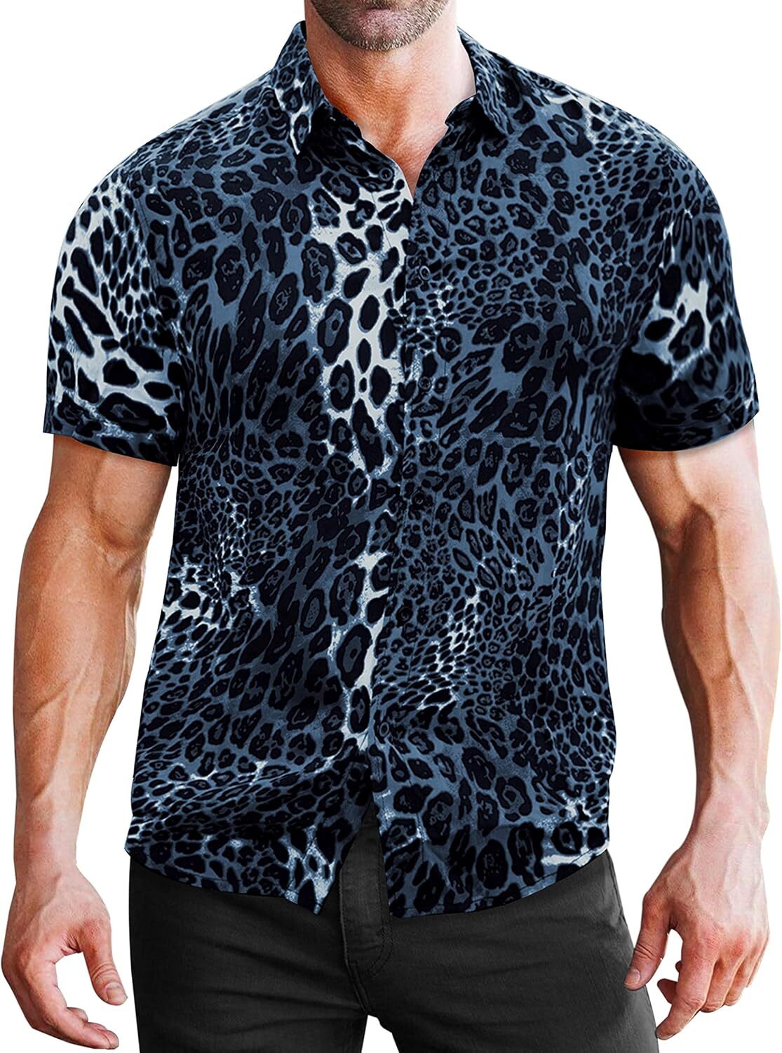 Mens Polo shirt Mens Fashion Shirts Leopard Snakeskin Print Button Down Summer Short Sleeve Casual Shirt Polos shirts tshirt Casual tops summer clothe