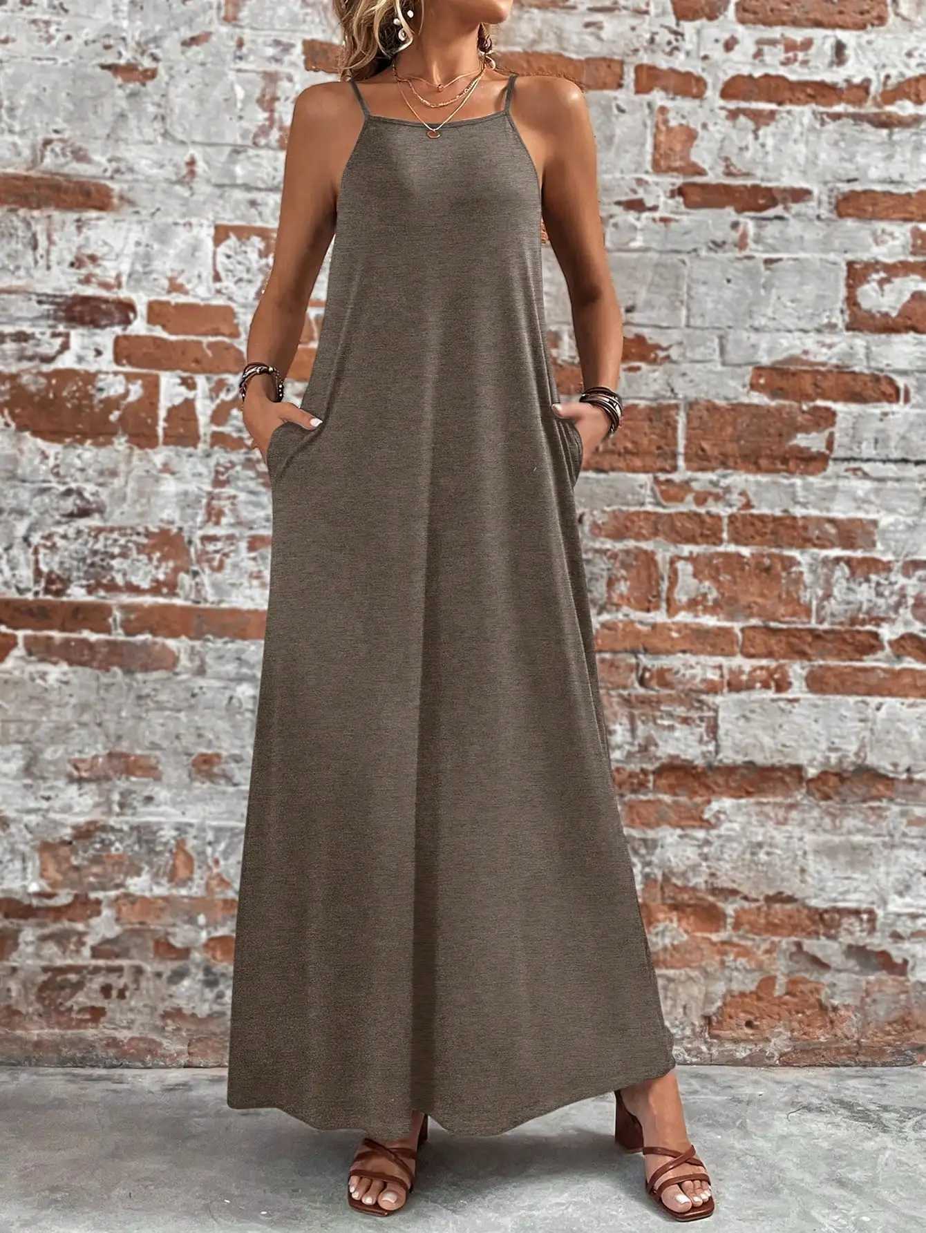 Elegant casual womens dress strapless sleeveless halter loose fashion womens dressXJ250514