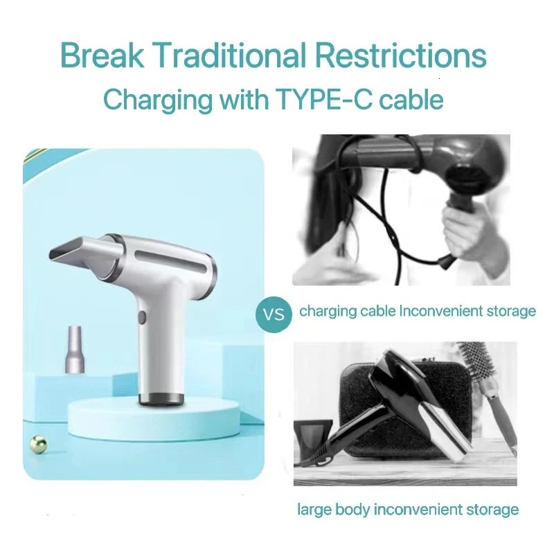 Wireless Hair Dryer High-Power Wind Fast Cleaning Dust Blowing Blow Dryer Household Outdoor USB Multifunctional Hairdryer 250513