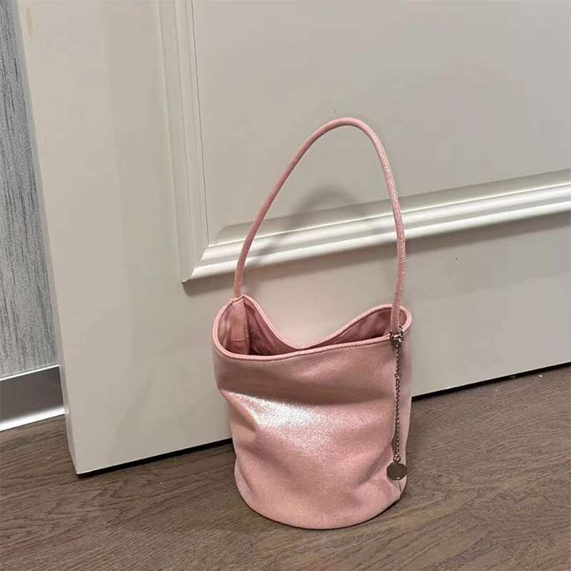 Pink Korean Brand Bucket New Shiny Leather With Sliver Round Metal High-end Designer Sweet Cute Fashion Shoulder Bag