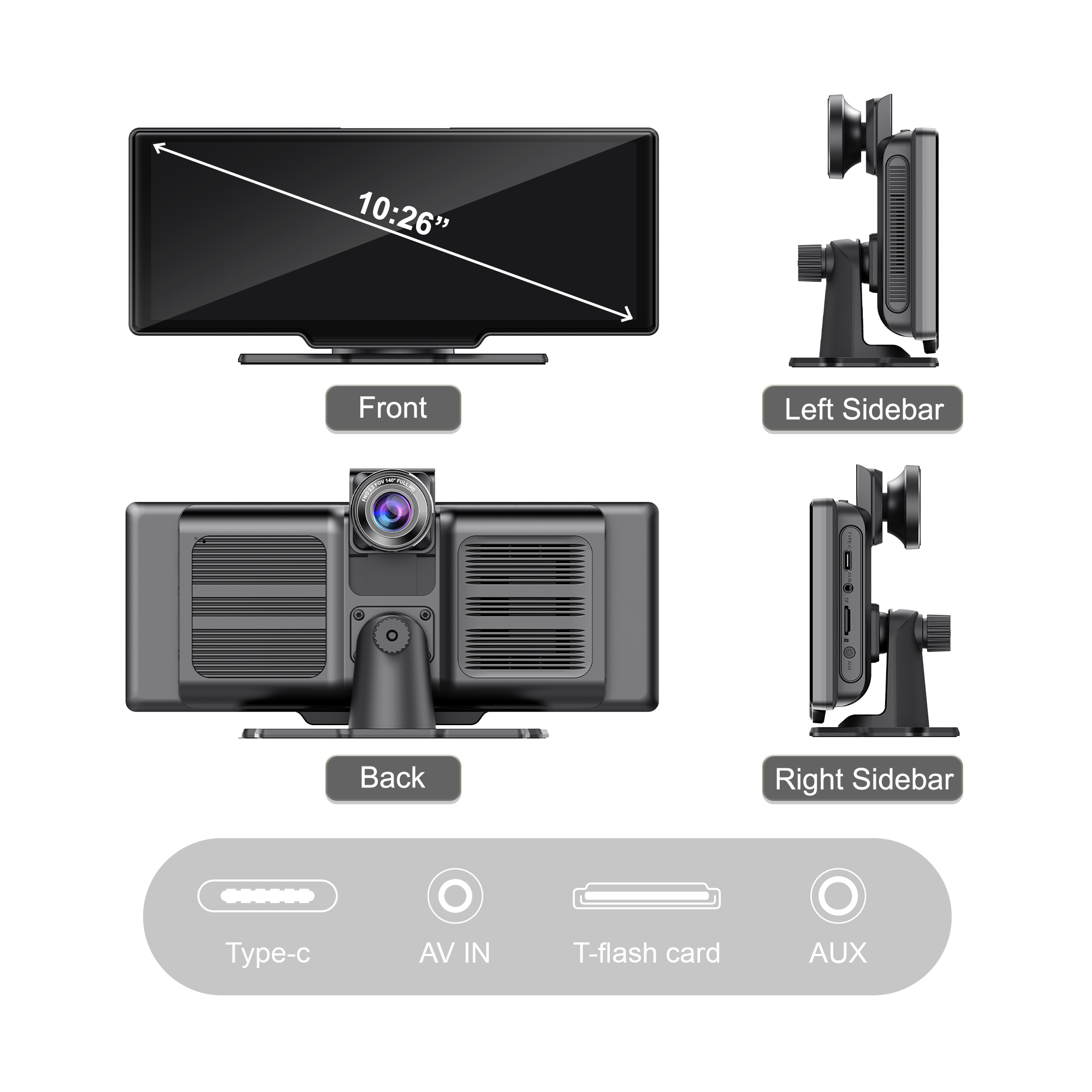 BY-CS105 10.26" Android 10 4G Car Display Dual 1080P Cameras Wireless CarPlay/Android Auto | 4+64GB - Manufacturer support OEM