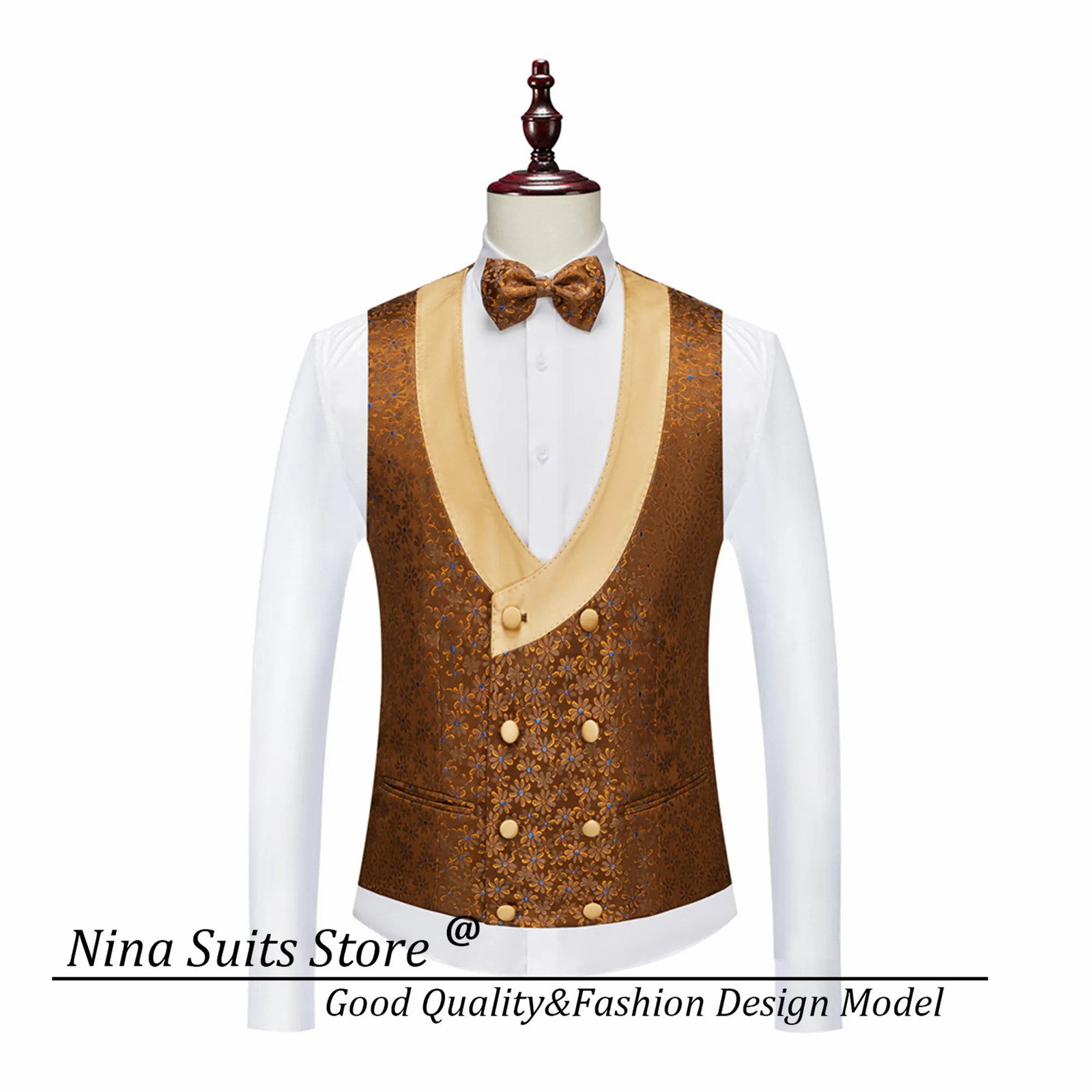 Gwenhwyfar y Gold Brown Mens Set Customized Single Chest Collar Blzaer Double Tank Top Ultra Thin Fit Pants 250530