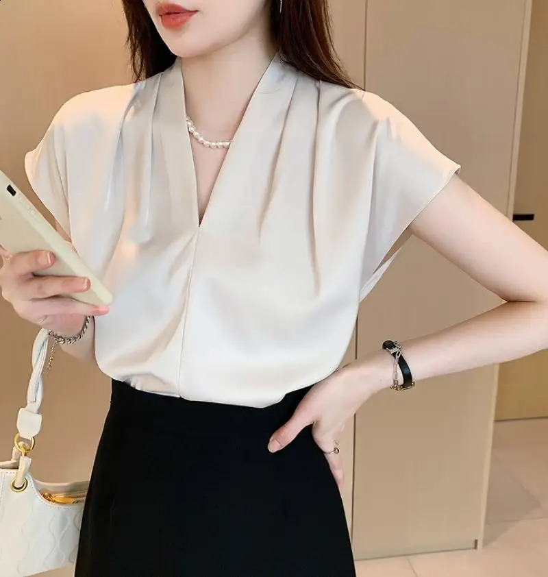 Chiffon Blouse For Ladies Summer Short-sleeved Pullover Korean Fashion Office Lady Cltoehs Tops Elegant Female Shirts 250513