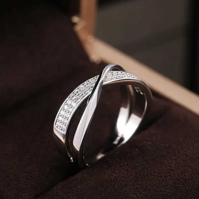 Classic Female Ring 925 Sterling Silver Two Tone X She Cross Rings For Women Infinite Dazzling Zircon Wedding Rings AnillosXJ250514