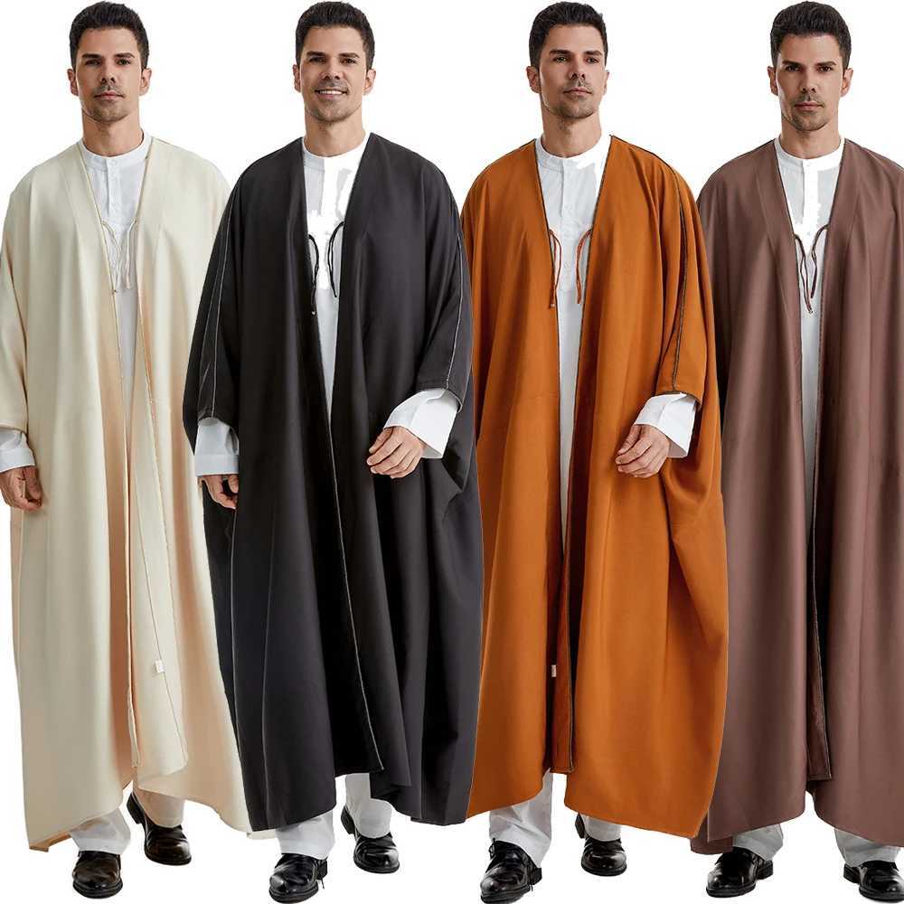 Eid Muslim Men Jubba Thobe Abaya Long Dress Ramadan Kimono Robe Saudi Arabic Musulman Kaftan Dubai Djellaba Islamic Clothing New X250514