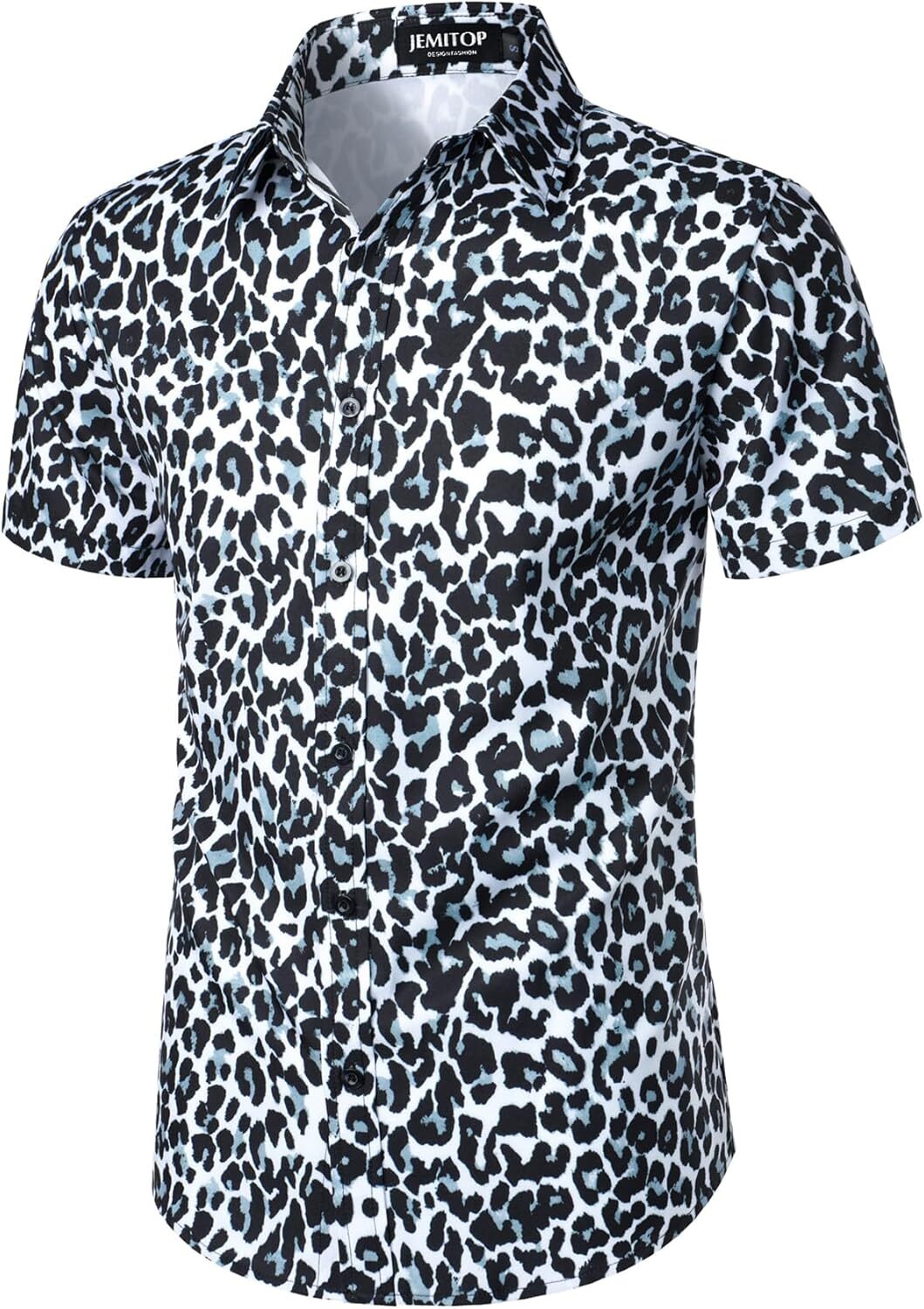 Mens Polo shirt Men's Stretchy Causal Leopard Cheetah Print Short Sleeve Slim Fit Button Up Shirt Polos shirts tshirt Casual tops summer clothes