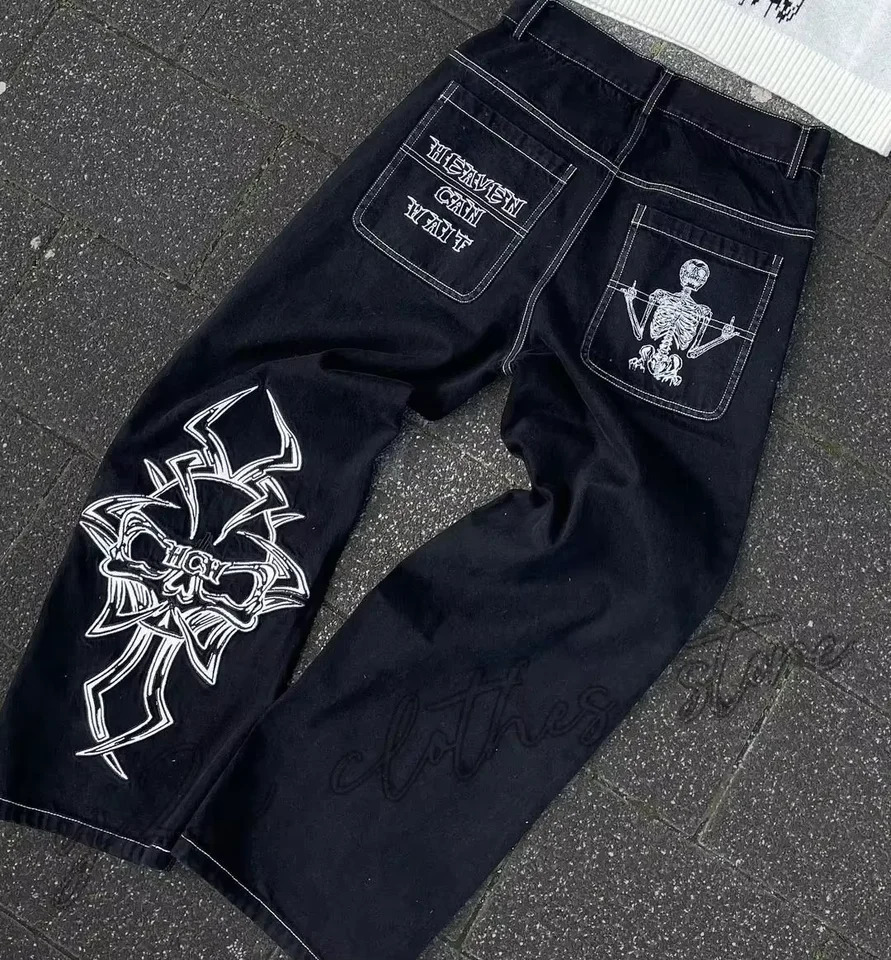 Y2K Jeans Mens Hip Hop Retro Skull y Washed Baggy Denim Pants Straight Casual Loose Wide Leg Trouser Streetwear 250514