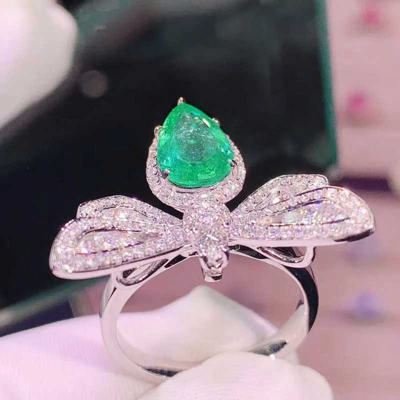S925 Sterling Silver Color Big Bling Zircon Stone Dragonfly Rings for Women Wedding Engagement Fashion Jewelry giftXJ250514