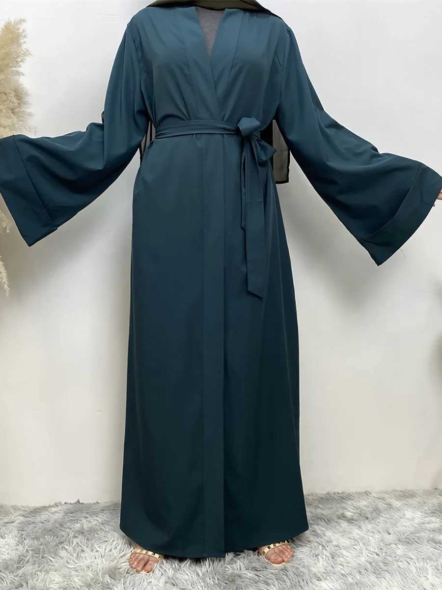 Solid Open Kaftan Dubai Abaya Turkey Kimono Cardigan Robe Muslim Hijab Dress Ramadan Abayas for Women Caftan Islamic Clothing X250514