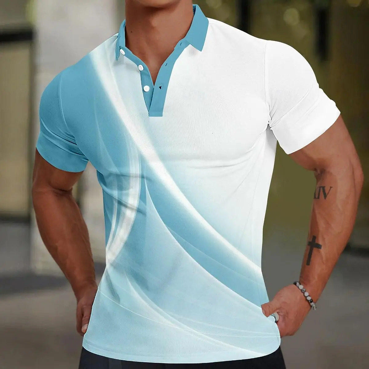 Striped Mens Business Casual 3D Polo Shirt Street Polyester Short Sleeve Turndown Polo Shirts Micro-elastic Lapel Polo Summer 250513