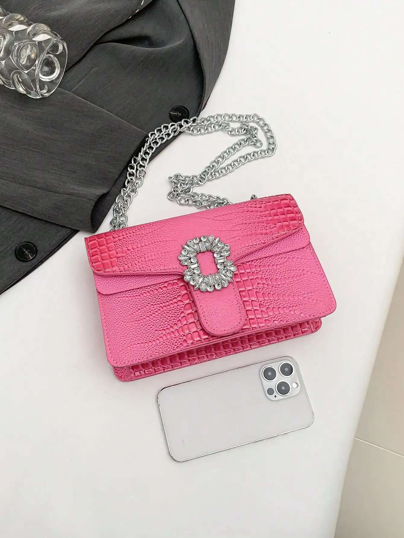 2025 new bag crocodile leather women's shoulder bag designer flip fashion decoration PU leather square crossbody bag designer handbag chain shoul