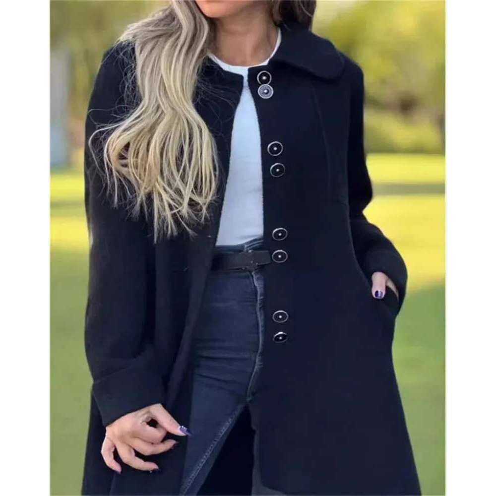 Plus-size fashion autumn and winter casual plain button lapel long-sleeved jacket women's apparel