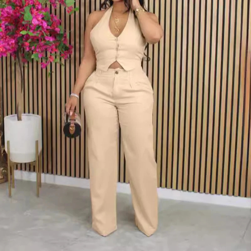 Women Elegant Two Piece Set Dashiki African Tracksuit Spring Summer Long Sleeve Vest Top and Pants Set Party Matching Sets 250513